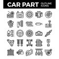 Vehicle and car parts outline icons.