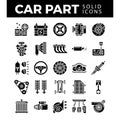 Vehicle and car parts solid icons.