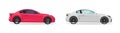 Vehicle car side view isolated vector red white automobile coupe, modern sport luxury race auto flat style design illustration Royalty Free Stock Photo