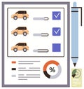 Vehicle Comparison Checklist with Performance Data and Selection Indicators Royalty Free Stock Photo
