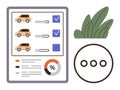 Vehicle Comparison Dashboard with Checklist, Loading Bars, and Progress Chart for Decision Support Royalty Free Stock Photo
