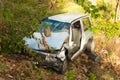 A vehicle in a ditch after colliding with a pick-up on an island in the caribbean