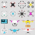 Vehicle drone quadcopter Vector illustration air hovering tool remote control fly camera. Royalty Free Stock Photo