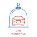 Vehicle insurance icon - car under glass dome, protection