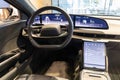 Vehicle interior of Lucid Air luxury electric car in showroom.