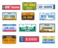 Vehicle license car number plates American states and districts