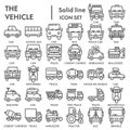 Vehicle line icon set, transportation symbols collection or sketches. Truck and car linear style signs for web and app Royalty Free Stock Photo