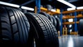 Vehicle maintenance and inspection, Tires in auto repair center, tire dealer customer, repair, Royalty Free Stock Photo