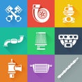 Vehicle performance car parts flat icons set Royalty Free Stock Photo