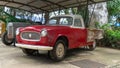 Vehicle photos Classic red and white pickup truck The back of the pickup truck has rust stains from previous use. Royalty Free Stock Photo