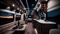 Vehicle recreational interior in wooden view of motorhome modern camper rv van Royalty Free Stock Photo