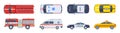 Vehicle set. Transport top view. Police car ambulance fire engine taxi vector flat isolated. Urban special transport