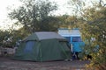 Vehicle and tent in camping site in Letaba Rest Canp in Kruger National Park, South Africa