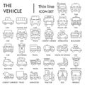 Vehicle thin line icon set, transportation symbols collection or sketches. Truck and car linear style signs for web and Royalty Free Stock Photo