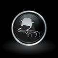 Vehicle traction control icon inside round silver and black