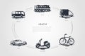 Vehicle - train, car, shuttle, truck, bike, scooter vector concept set