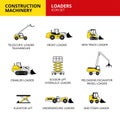 vehicle and transport construction machinery icons set