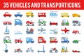 35 Vehicle and transport flat icons sign and symbols