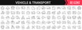 Vehicle and transport linear icons in black. Big UI icons collection in a flat design. Thin outline signs pack. Big set of icons Royalty Free Stock Photo