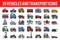 35 Vehicle and transport outline color icons Royalty Free Stock Photo