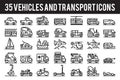 35 Vehicle and transport outline icons sign and symbols