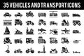 35 Vehicle and transport solid icons sign and symbols. Royalty Free Stock Photo