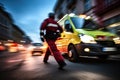 Vehicle transportation emergency car red blurred traffic rescue city ambulance road street speed Royalty Free Stock Photo