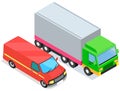 Vehicle for transpportation and shipping. Delivery of parcels by transport. Postal cargo trucks Royalty Free Stock Photo