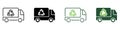 Vehicle Trash Car for Transportation Ecology Waste Line and Silhouette Icon Set. Garbage Truck with Recycle Sign. Truck Royalty Free Stock Photo