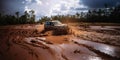 Vehicle traverses muddy terrain , concept of Gritty adventure Royalty Free Stock Photo