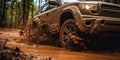 Vehicle traverses muddy terrain , concept of Gritty adventure
