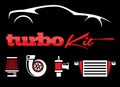 Vehicle turbo kit performance car parts icons set on black background Royalty Free Stock Photo