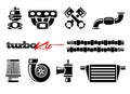 Vehicle turbo kit performance car parts icons set Royalty Free Stock Photo