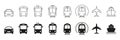 Vehicle Types Line and Silhouette Icon Set. Public Transport Pictogram. Railway, Air Transportation, Car, Bus, Train Royalty Free Stock Photo