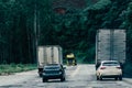 Vehicles dangeorusly overtake in a highway in Minas Gerais, Brazil Royalty Free Stock Photo