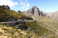 Vehicles driving up Du Toits Kloof Pass near Paarl, Western Cape. Royalty Free Stock Photo