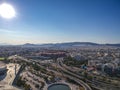 Vehicles elevating one of the most complex roads in Athens, the famous road junction at Faliro, Piraeus. Aerial view over Attica