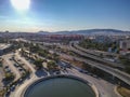 Vehicles elevating one of the most complex roads in Athens, the famous road junction at Faliro, Piraeus. Aerial view over Attica