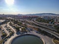 Vehicles elevating one of the most complex roads in Athens, the famous road junction at Faliro, Piraeus. Aerial view over Attica