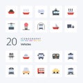 20 Vehicles Flat Color icon Pack like passenger transport caravan railway tramway