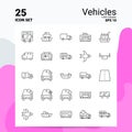 25 Vehicles Icon Set. 100% Editable EPS 10 Files. Business Logo Concept Ideas Line icon design Royalty Free Stock Photo