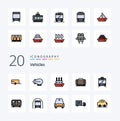 20 Vehicles Line Filled Color icon Pack like wagon trailer vessel caravan tramway