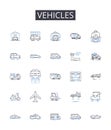 Vehicles line icons collection. Learning, Online, Education, Curriculum, Training, Tutorial, Workshop vector and linear