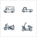 vehicles line icons. linear set. quality vector line set such as electric bike, motorcycle, pickup Royalty Free Stock Photo