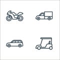 vehicles line icons. linear set. quality vector line set such as golf cart, minivan, pickup