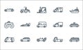 vehicles line icons. linear set. quality vector line set such as school bus, jeep, ambulance, pickup, minivan, monster truck,