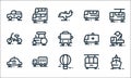 vehicles line icons. linear set. quality vector line set such as ship, air balloon, taxi, cable car, container truck, bicycle,
