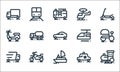 Vehicles line icons. linear set. quality vector line set such as train, boat, truck, police car, motorcycle, motorbike, electric