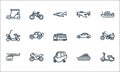 vehicles line icons. linear set. quality vector line set such as vespa, taxi, helicopter, passenger ship, motor sports, electric