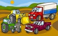 Vehicles machines group cartoon illustration